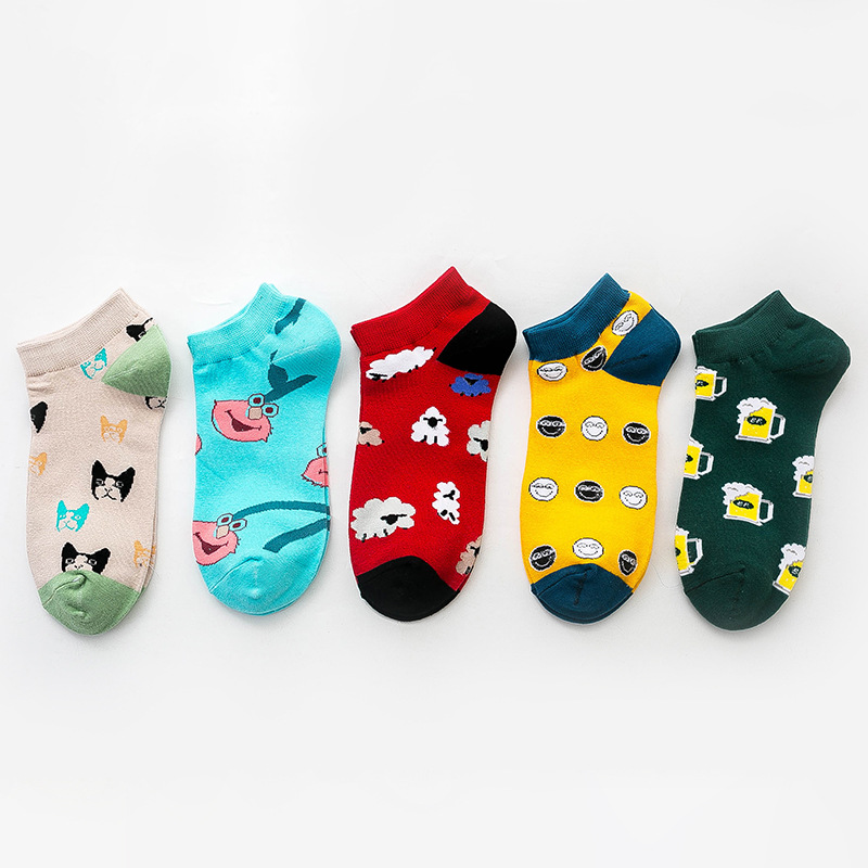 5 Pairs Silly Boat Socks Cartoon Couple Socks Absorb Sweat Invisible Socks